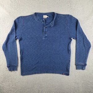 Faherty Henley T Shirt Mens Medium Indigo Dyed Button Long Sleeve Cotton